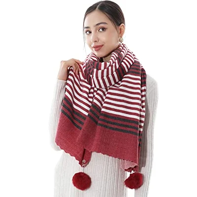 Pashmina Shawls Wraps for Evening Dresses Winter Warm Scarves with POM Poms