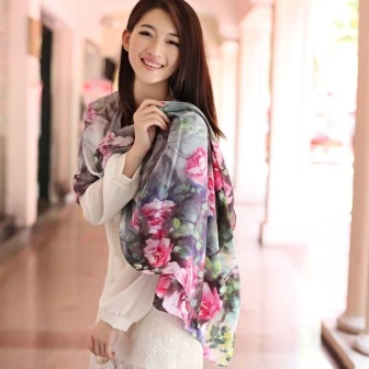 Digital Printed 100% Silk Satin Custom Long Scarf Shawl for Lady