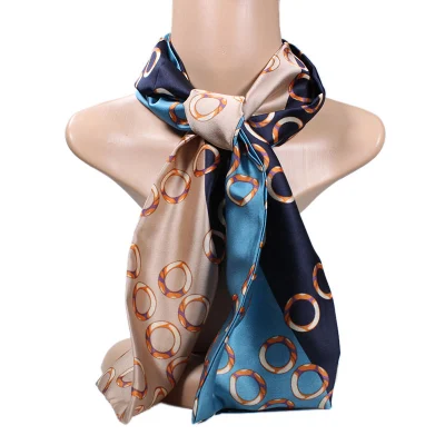 Wholesale Korean Version Embellished Silk Scarf Vintage Ins Tied Hair Ribbons Cure Blue Thin Long Silk Scarf
