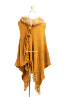 Supplier Outfit Fall Winter Lady Fashion Plus Couture Batwing Irregualar Shape Classic Knitted Camel Solid Tassel Cozy Fluffy Chunky Sweater Boat V-Neck Cape