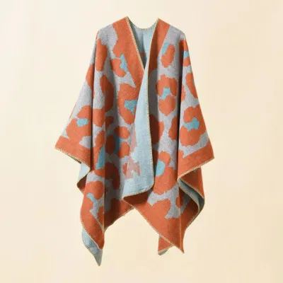 Women Fashion 5 Colors Stripes with Big Leopard Warn Cape/Poncho Geomerty Scarf/Shawl/Kimono Soft Scarf Without Tassles Girls with Comfortable Touch