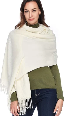  White Shawl Wool Wraps Soft Extra Large Thick Scarf