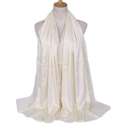 Popular Rolled Custom Solid Color Satin Women&prime;s Silk Scarf Monochromatic Plain Soft Long Lady Scarf