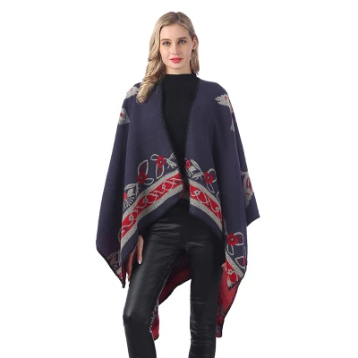 Winter Lady Designer Brand Leopard Embroidery Shawl Poncho Kimono Cape Women&prime;s Scarf