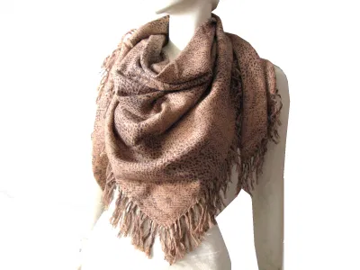 Cashmere Wool Blended Woven Square Shawl Animal Print
