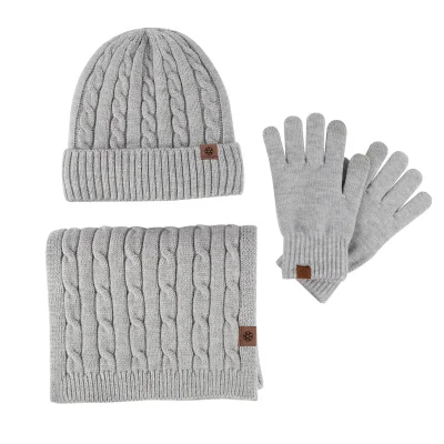 Wool Warm Custom High Quality Knitted Beanie Hat Scarf Glove Set