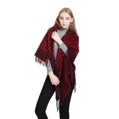 Wholesale Vintage Plaid Shawl Oversized Checkered Women Pure Wool Scarf