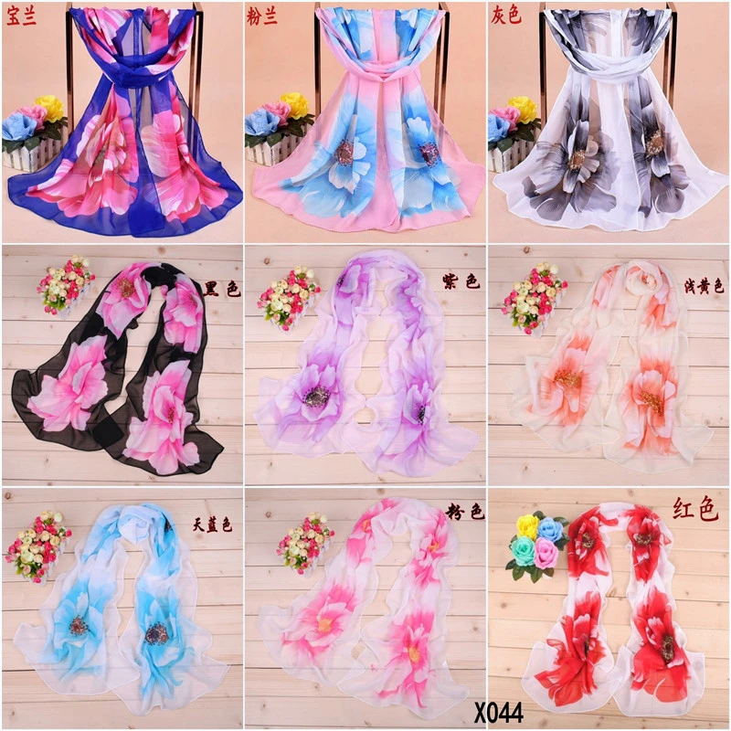 Fashion Dots Floral Digital Printing Chiffon Long Scarf