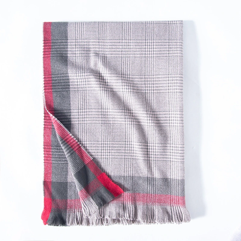 European and American Hot Sale Polyester Cotton Scarf Fashion Contrast Color Plaid Print Shawl Lady Scarf