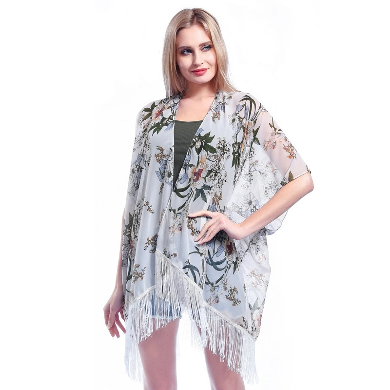 Summer Light Beach Shawl Wrap Poncho with Tassel for Women