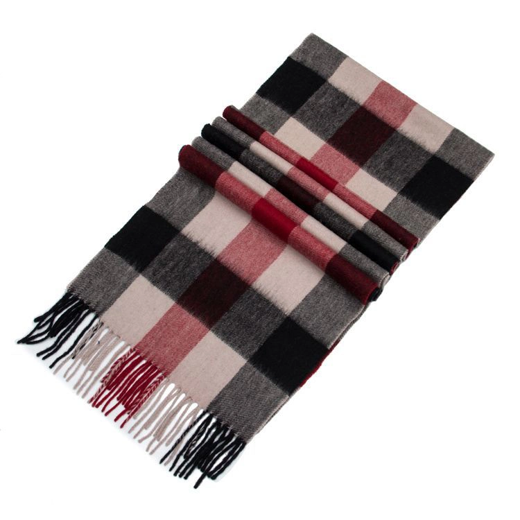 Simple and Classic Plaid Wrap with Tassels Pure Wool Women Scarf
