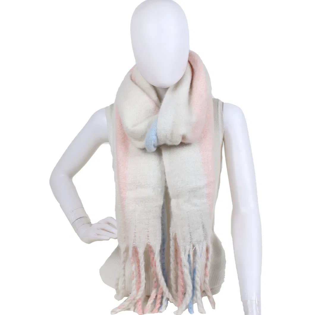 Custom Made Woman Accessories Acrylic Cashmere Tartan Brushed Woven Shawl Scarf with Long Tassle