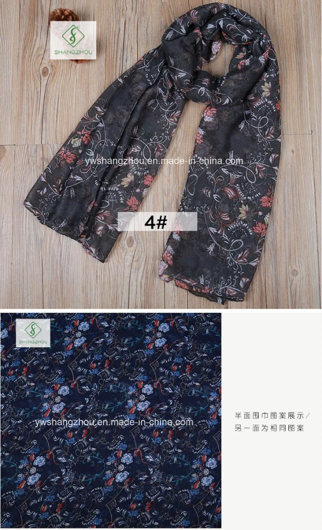 Hot Rattan Flower Printed Viscose Shawl Fashion Lady Scarf