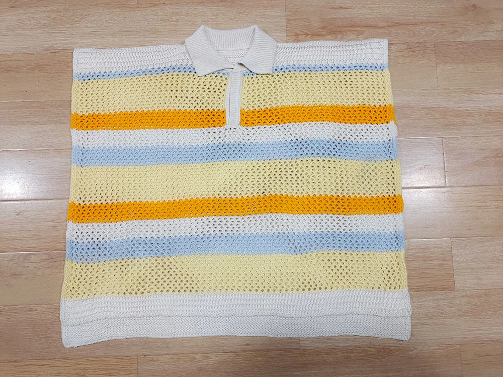 Summer Leisure Stripe Luxury Poncho Shawls Knit Crochet Ponchos with Short Sleeve