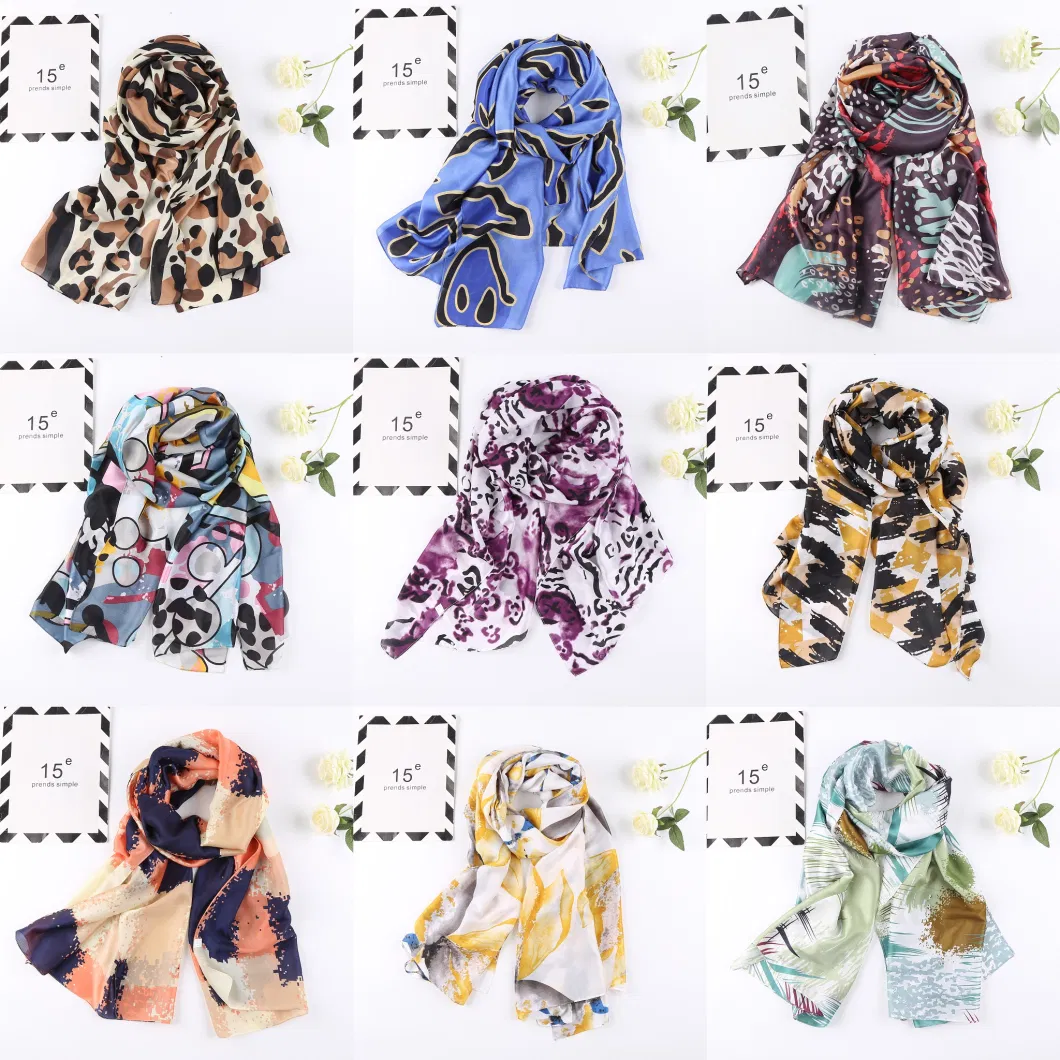 80X180cm Printed Hot Selling Fashion Silk Scarf Shawls Silk Hijab Head Scarf Long Scarf