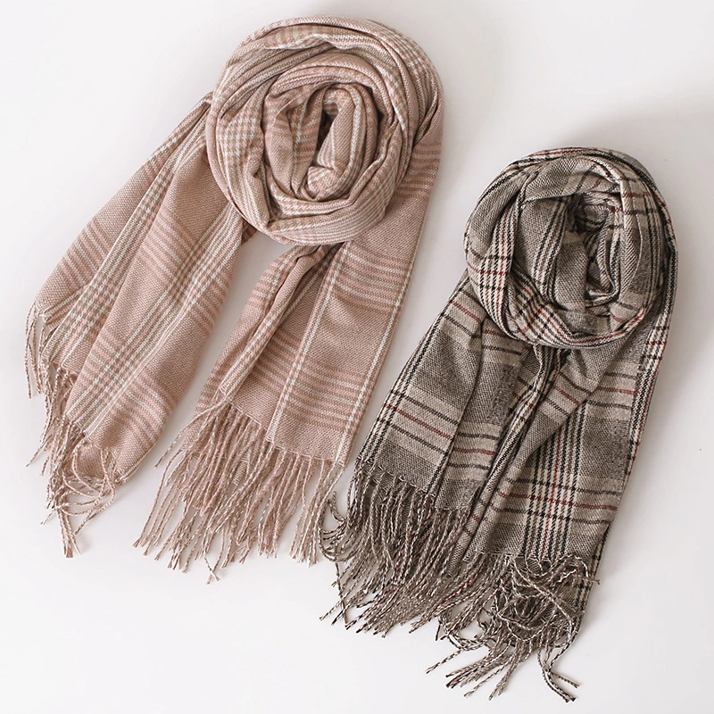 Striped Plaid Cashmere Scarf Women&prime;s New Autumn and Winter Bristle Thickened Warm Tassel Shawl Gift Scarf