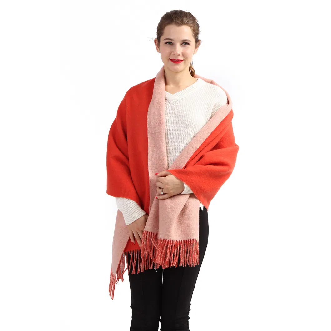 Winter Solid Color Simplicity Style Ladies Pink Wool Scarf Warm Tassel Shawl