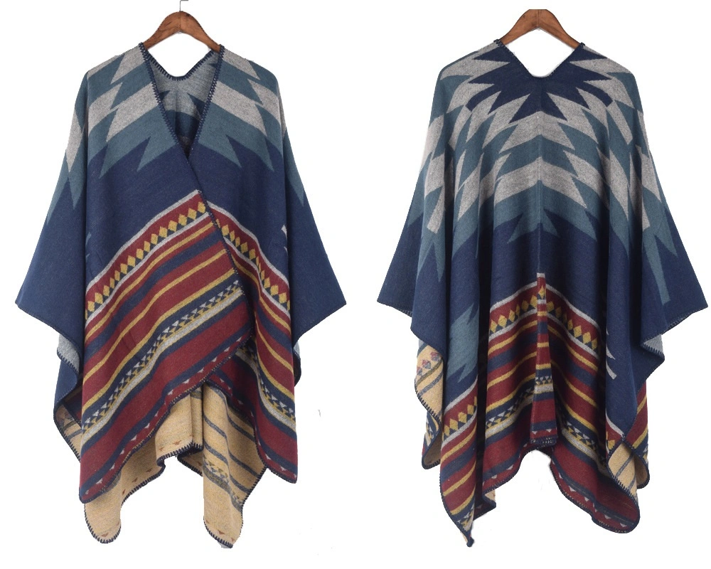 Latest Design Acrylic Winter Shawl Poncho Wave Shawl Striped Women Cape