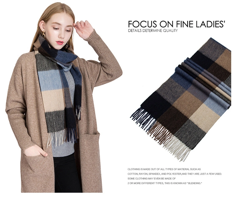 Wholesale Premium Simple Plaid Pure Wool Women Scarf