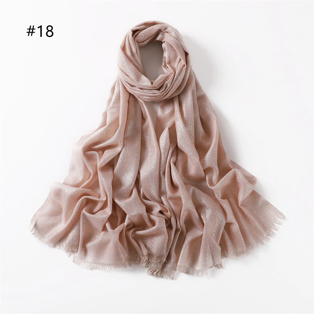 Twill Polyester Lady Scarf Hijab Spring and Summer New Solid Color Long Scarf Gold Silk Silver Scarf Women&prime;s Single Color Long Scarf