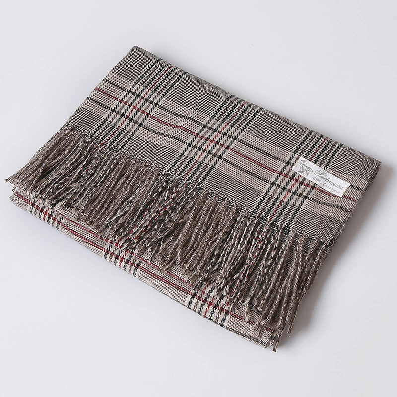 Striped Plaid Cashmere Scarf Women&prime;s New Autumn and Winter Bristle Thickened Warm Tassel Shawl Gift Scarf