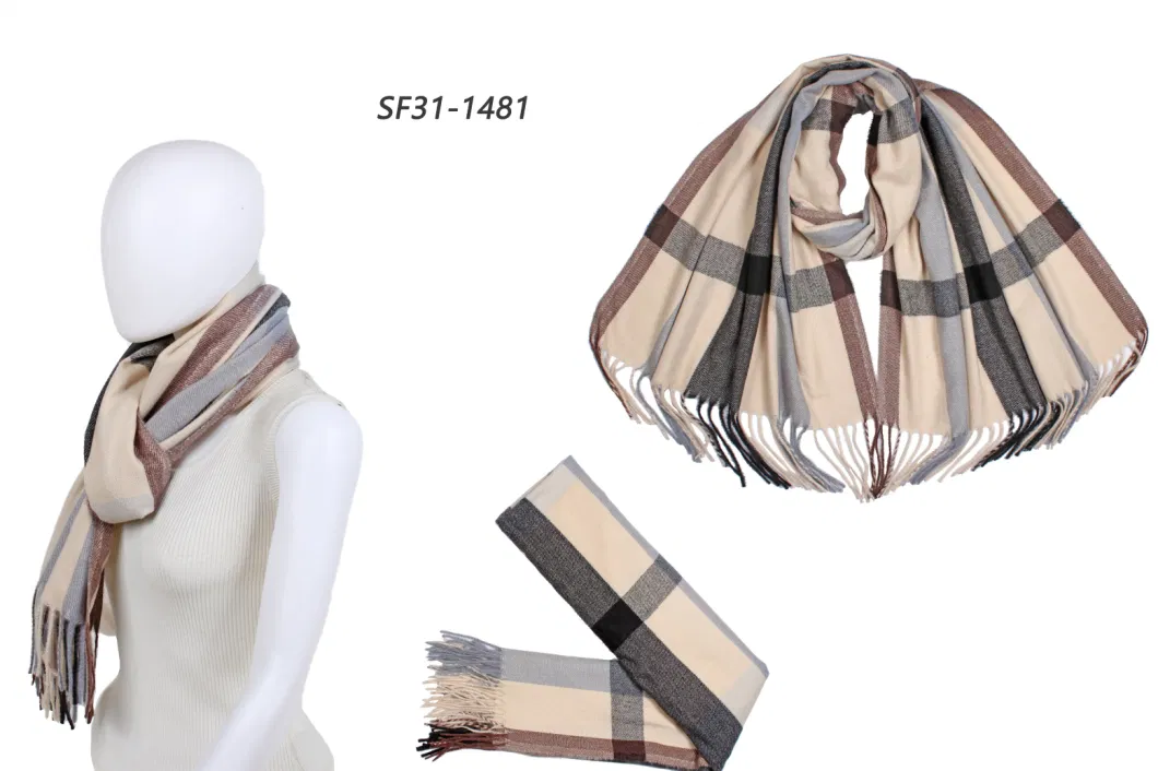 2023 New Unisex Women Men Winter Lovers Sweethearts Couples Fashion Soft Smooth Confortable Touch Scarves Woven Checks Scarf with Tassel