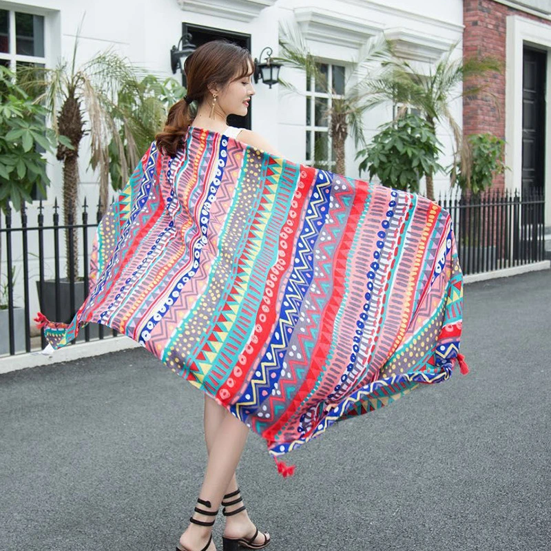 Bohemian Style Women Summer Daily Floral Fashion Large Vacation Shawl Scarf