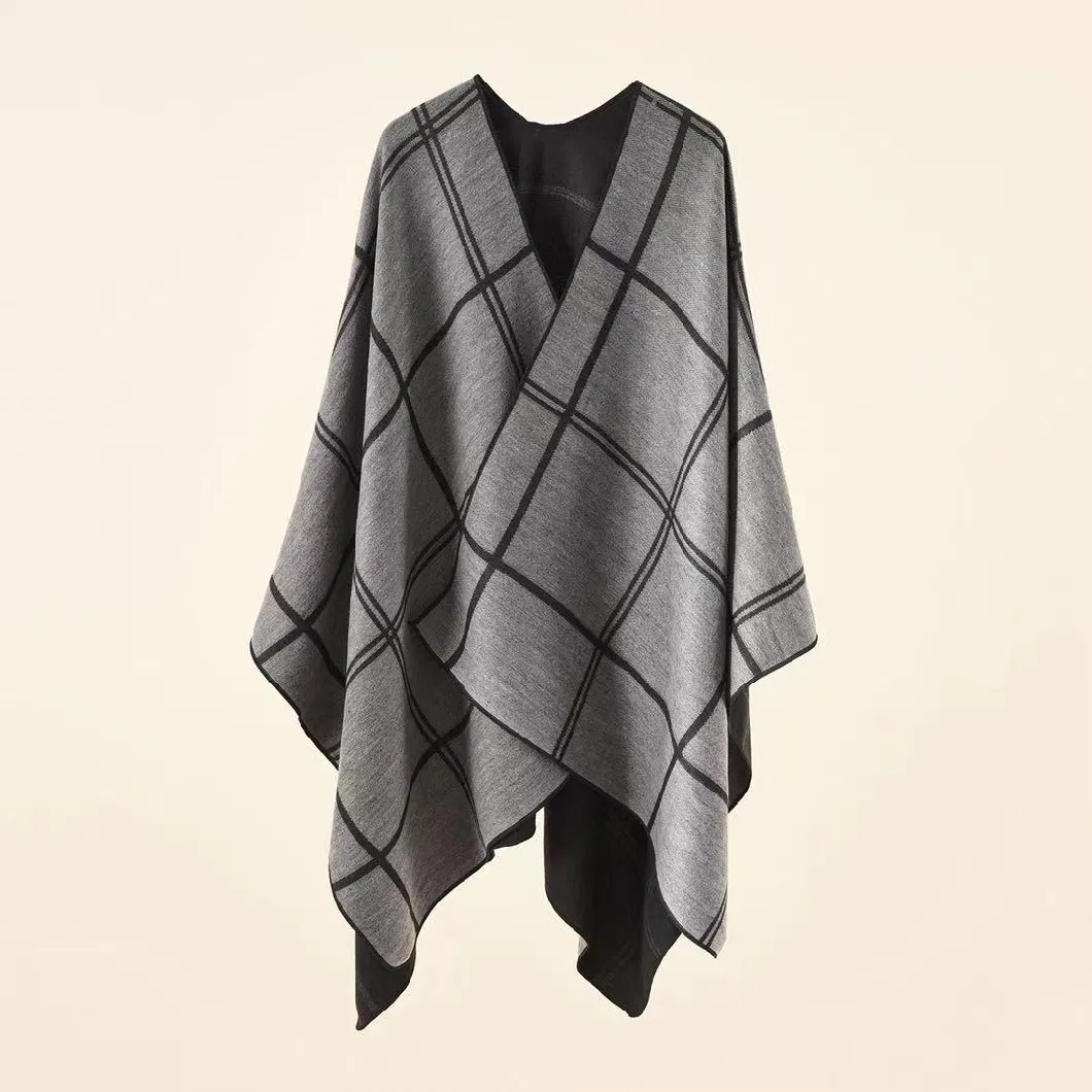 New Plaid Pattern Women Woven Ponchos and Capes Winter Cashmere Shawl/Kimono