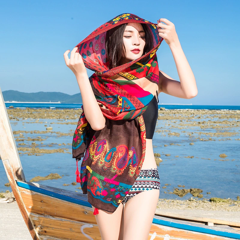 Bohemian Style Women Summer Daily Floral Fashion Large Vacation Shawl Scarf