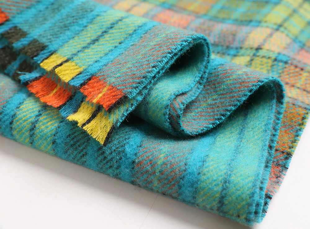 Lady Pastoral Style Vintage Yarn-Dyed Colorful Checked Woven Wool Scarf