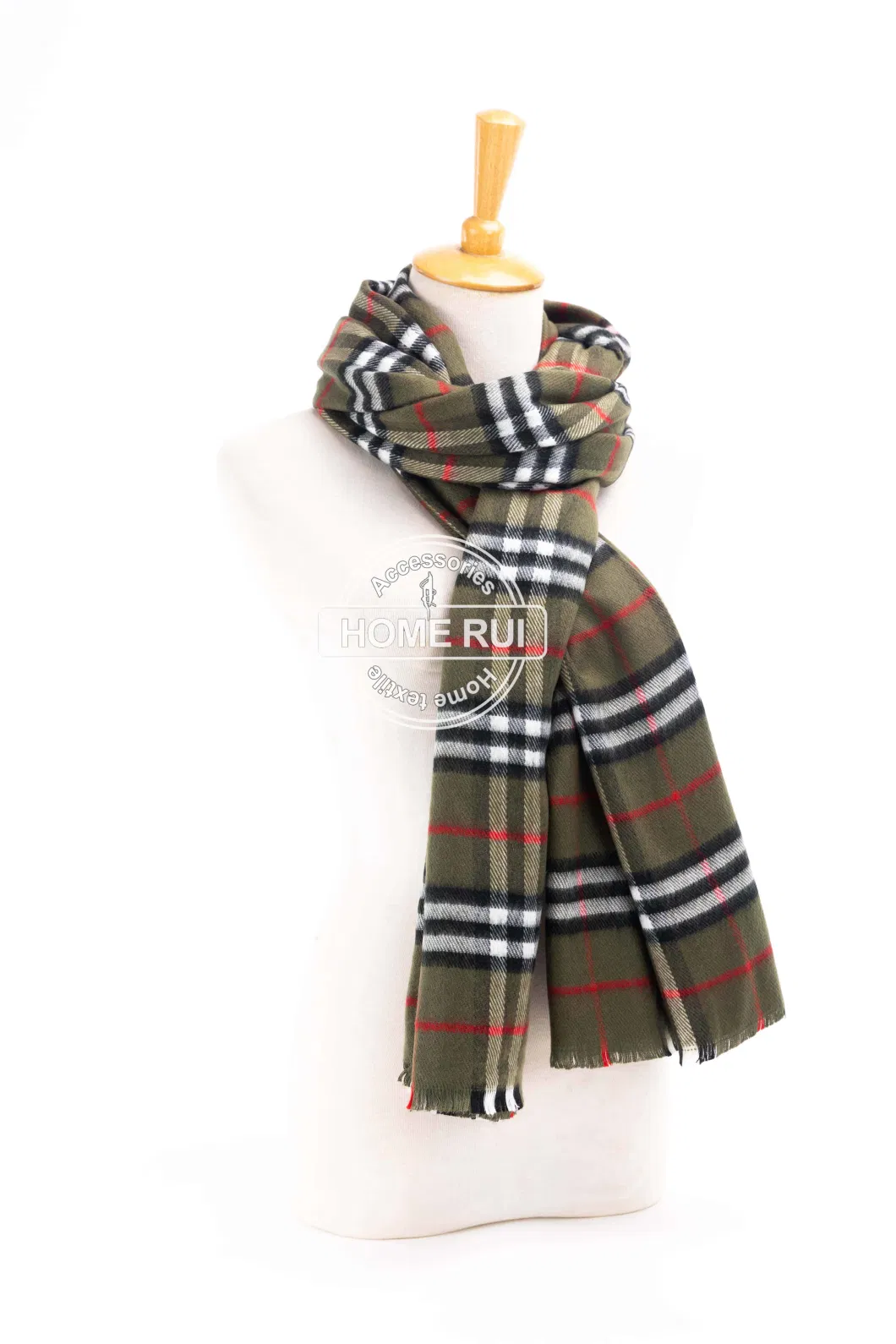 Home Rui Wholesale Outerwear Apparel Accessory Men Winter Warmth Khaki Cashmere Tassel Classic Plaid Grids Checks Windowpane Wraps Stoles Large Blanket Scarf