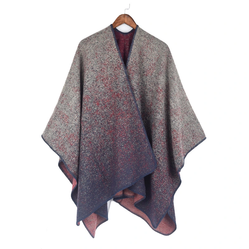 Knitted Shawl Jacquard Split Cape Winter Gradient Oversized Wrap Women Poncho