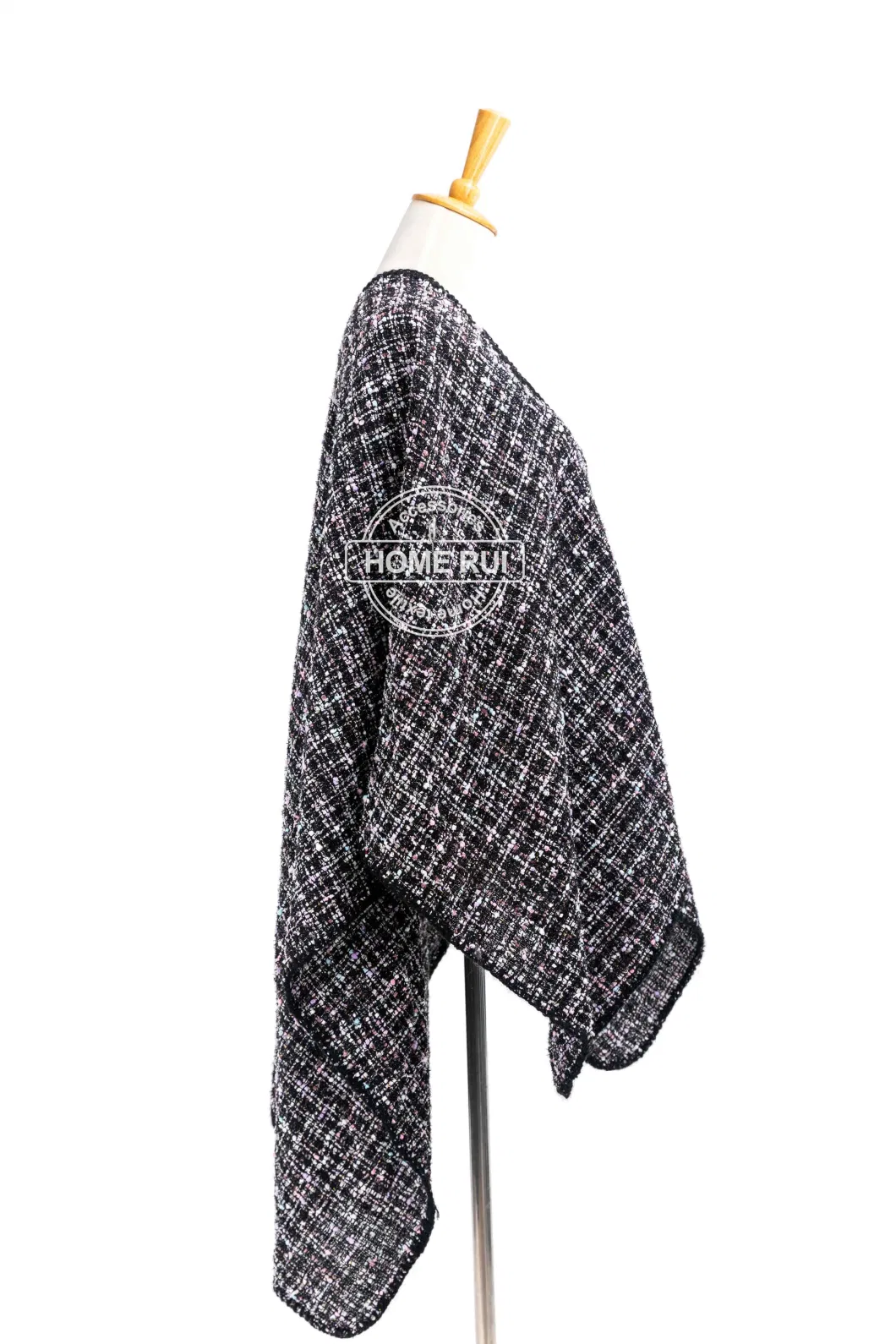 Home Rui Maufacturer Outerwear Spring Autumn Woman Warmth Apparel Accessory Boucle Cashmere Feel Tassel Wraps Grids Plaid Checks Cardigan Oversize Cloak Cape