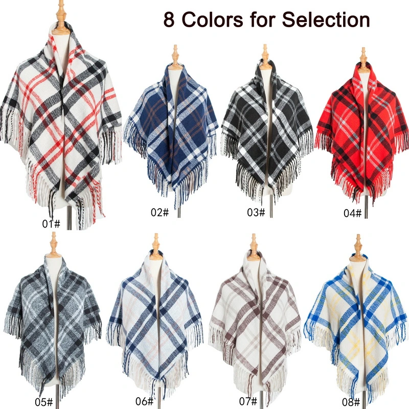 Pretty Customise Fashion Women Checked Square Scarf with Tassel