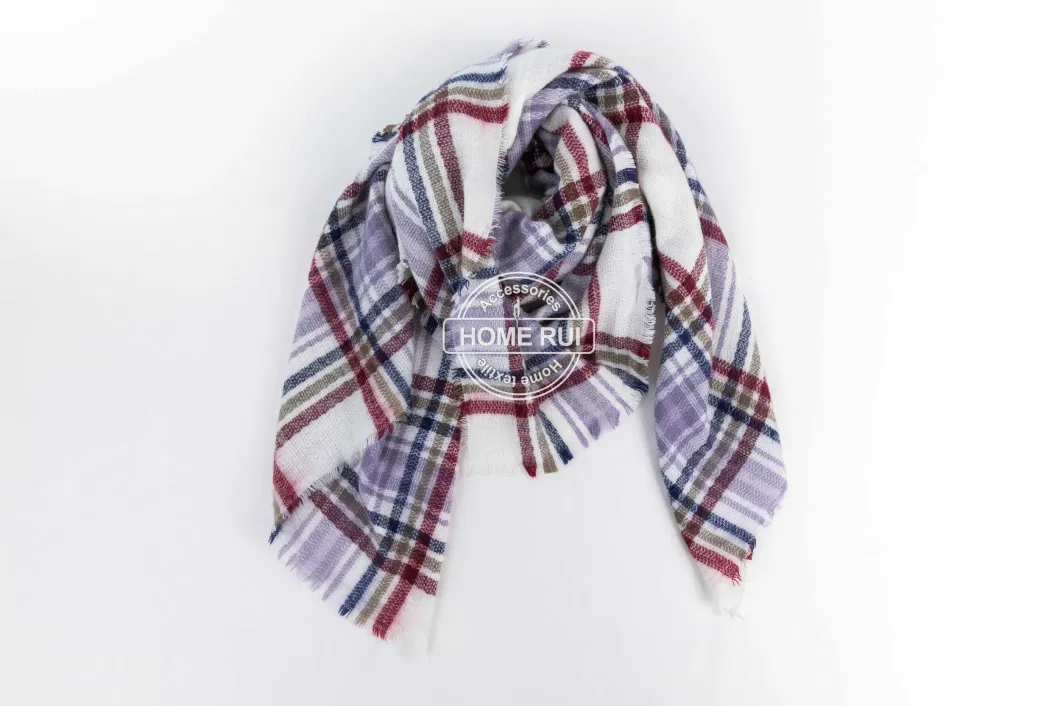 Wholesaler Outerwear Apparel Accessory Women Spring Winter Purple Striped Fringe Checks Grid Tartan Warm Pashmina Windowpane Beach Headwear Blanket Scarf Shawl