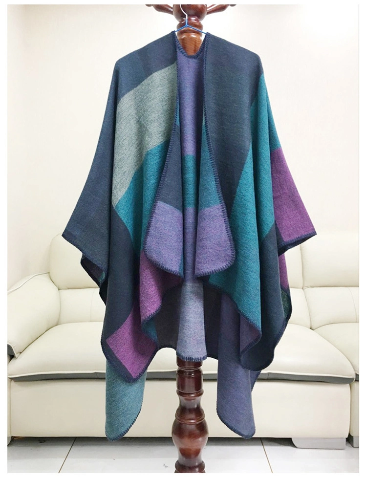 Women&prime;s Long Plaid Shawl Oversized Poncho Winter Warm Stylish Women Cape