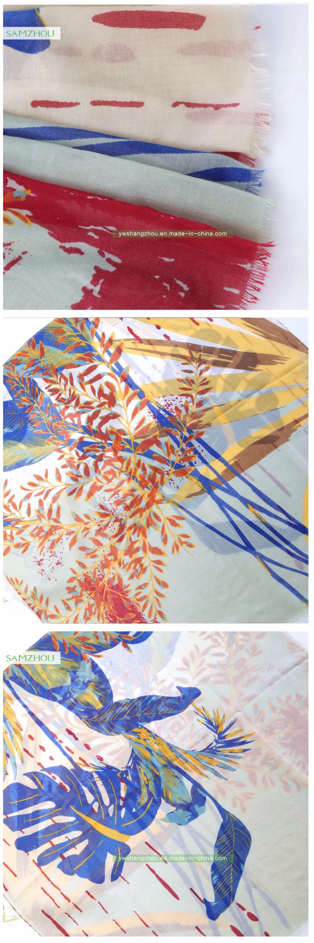 Tropical Rainforest Printed Spring Viscose Shawl Long Lady Silk Scarf