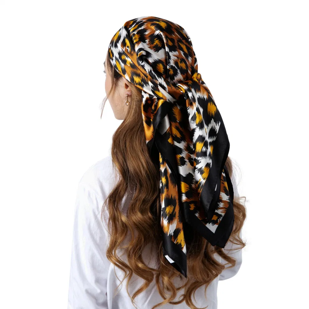 Fashion Wholesale Leopard Printed Square Silk Feeling Hair Scarves for Women