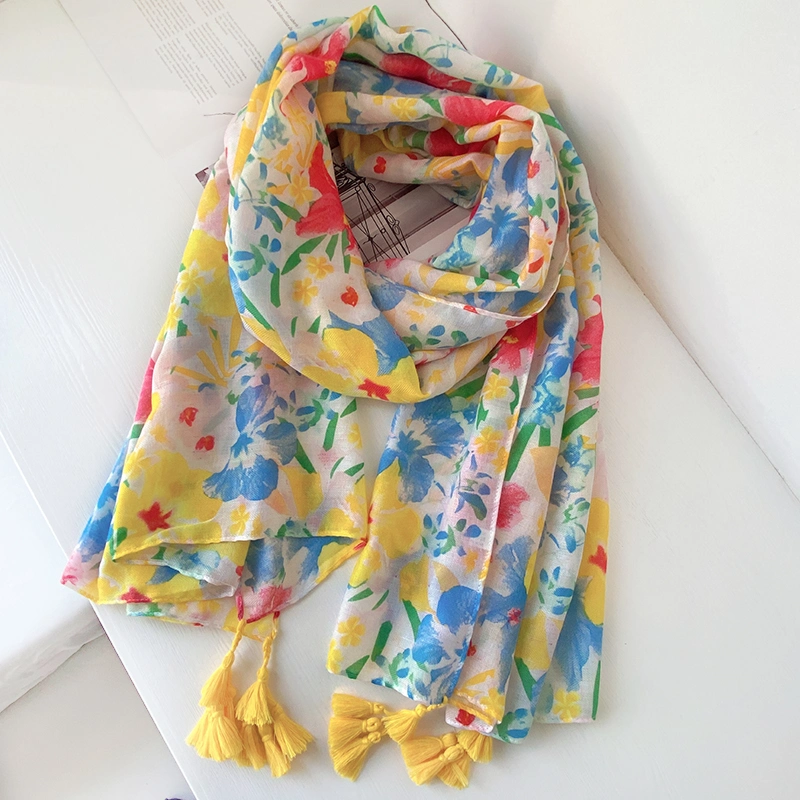 Scarf Women&prime; S Spring and Autumn Thin Section All-Match Multi-Function Hit Color Literary Cotton and Linen Silk Scarf Shawl Long Gauze Beach Towel
