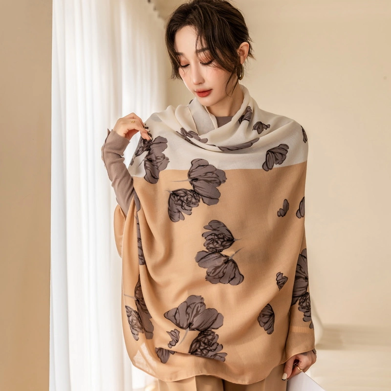 Spring Fashion Floral Print Long Scarf for Ladies