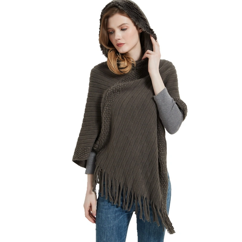 Oversized Hooded Poncho Blanket Wrap with Tassel for Women