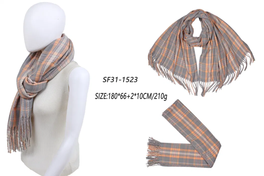 OEM Custom Made Woman Acrylic Cashmere Tartan Checks Stole Shawl Scarf