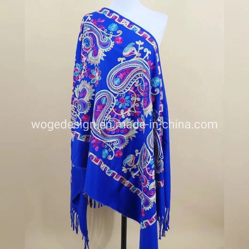 Yiwu Woge Ladies Echarpe Tippet Embroidered Paisley Floral Pashmina Shawl for Winter