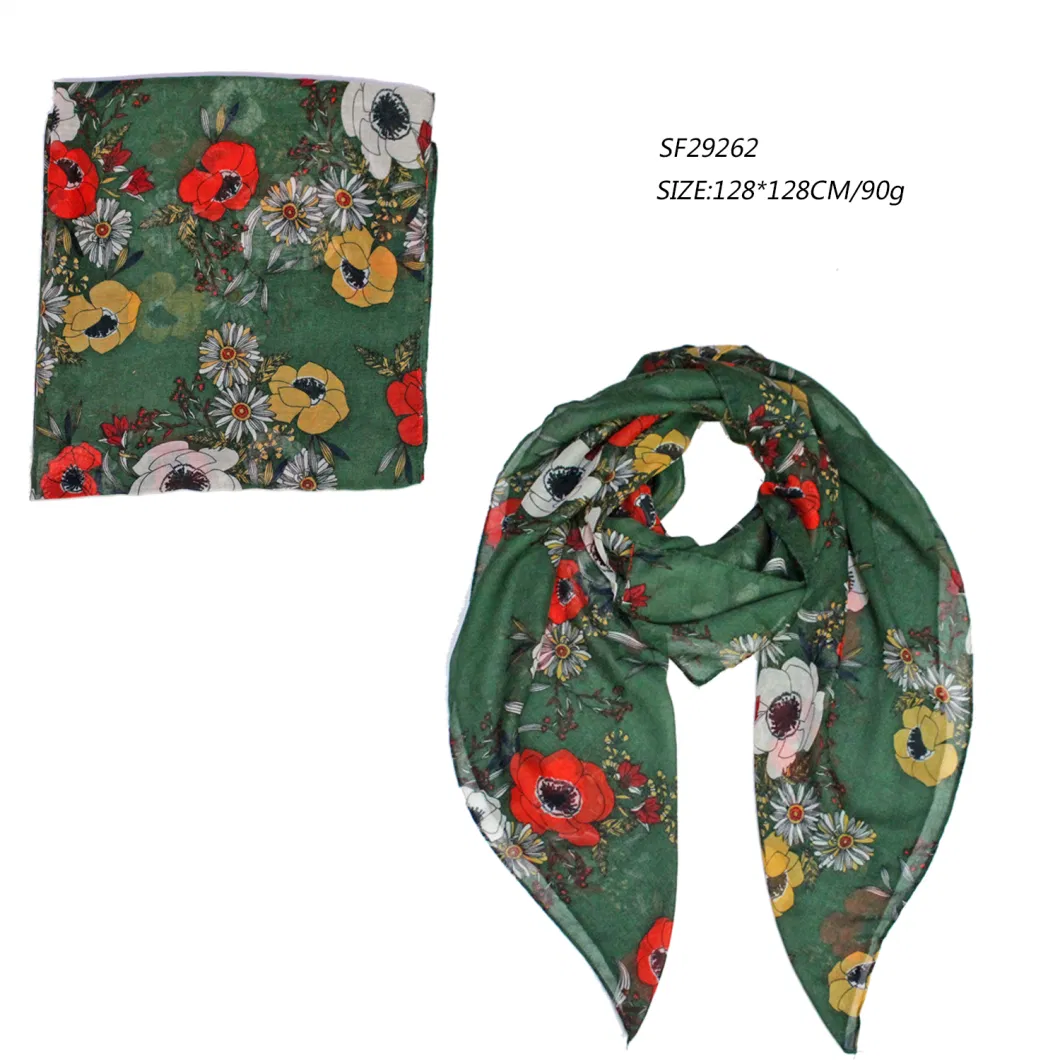 Lady Girl&prime; S Printed Scarves with Tropical Palms Daisy Flowers Smoothly 2022 New Arrive Summer Autumn