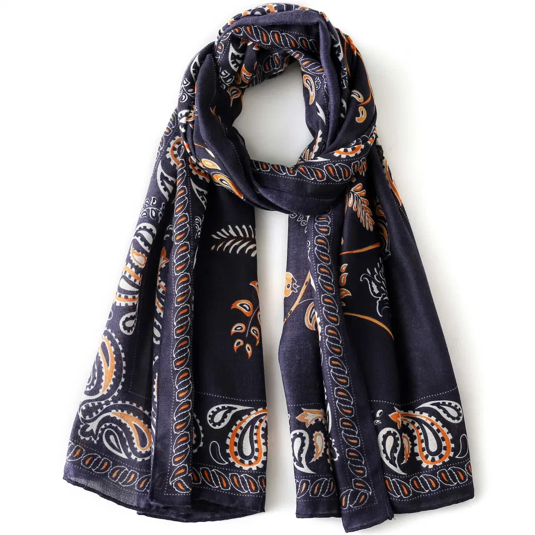 Custom Spring Elegant Floral Printed Paisley Scarf Shawl for Ladies