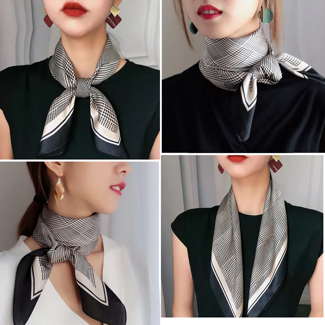 Retro Black and White Striped Plaid Professional Women Classic Silk Square Scarves