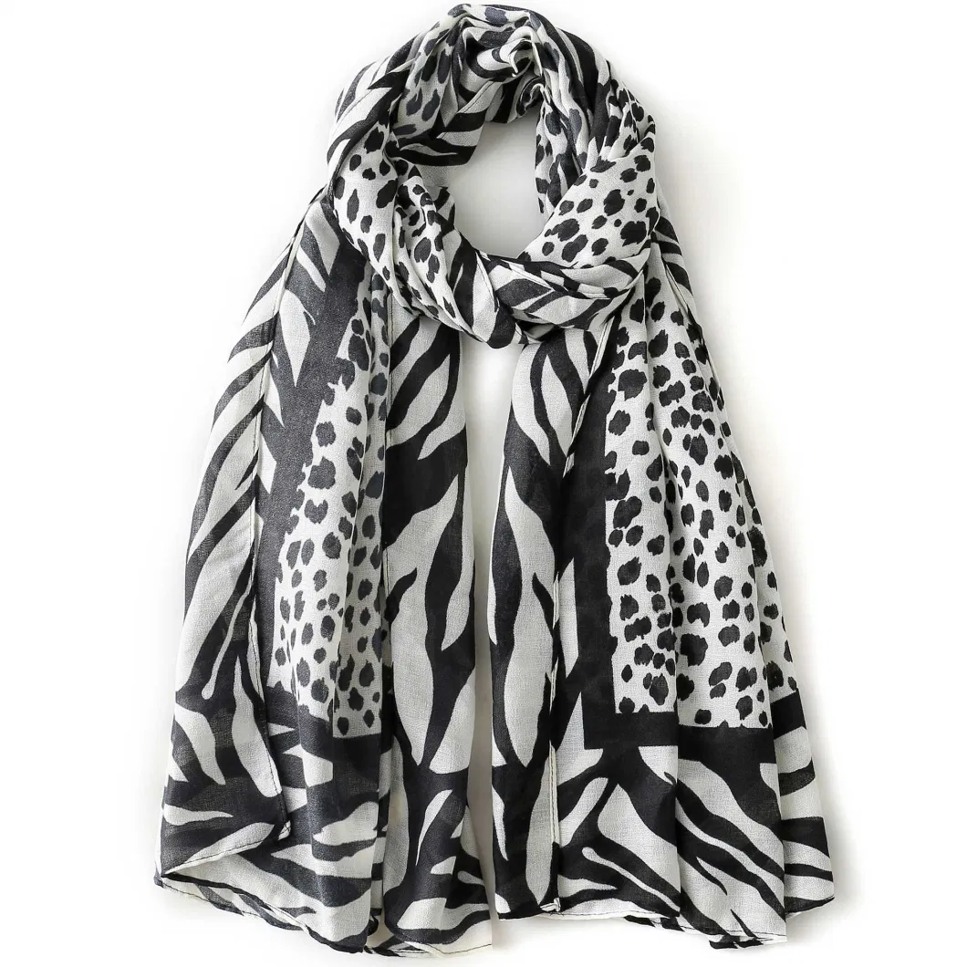 Popular Black Lightweight Leopard Printed Blanket Women Scarves for Party