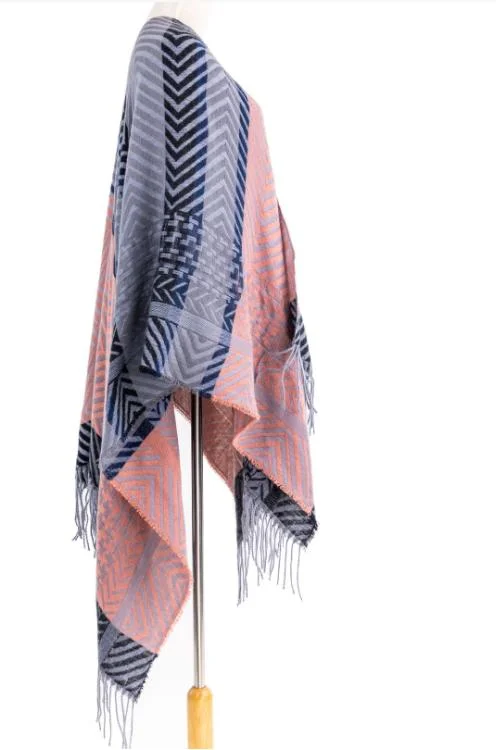 Ladies Fashion Leisurepolyester Knitted Tassel Scarf Wrap Poncho Shawl