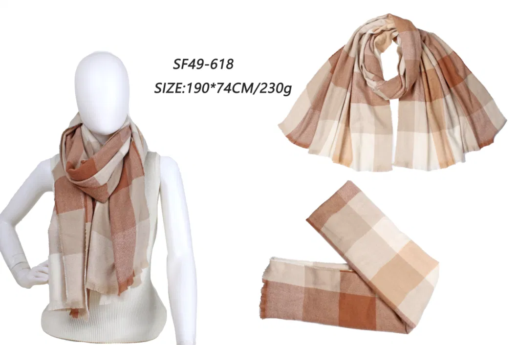 OEM Hot Selling Classical Checked Women Acrylic Wrap Warm Shawl Woven Scarf