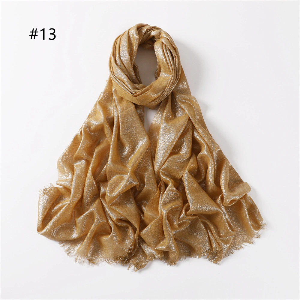 Twill Polyester Lady Scarf Hijab Spring and Summer New Solid Color Long Scarf Gold Silk Silver Scarf Women&prime;s Single Color Long Scarf